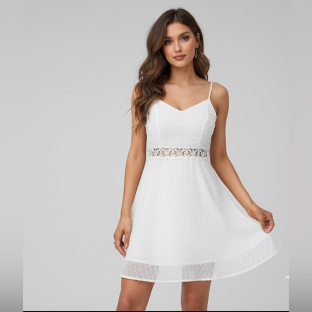 Boho Guipure Lace Insert Dot Cami Dress White